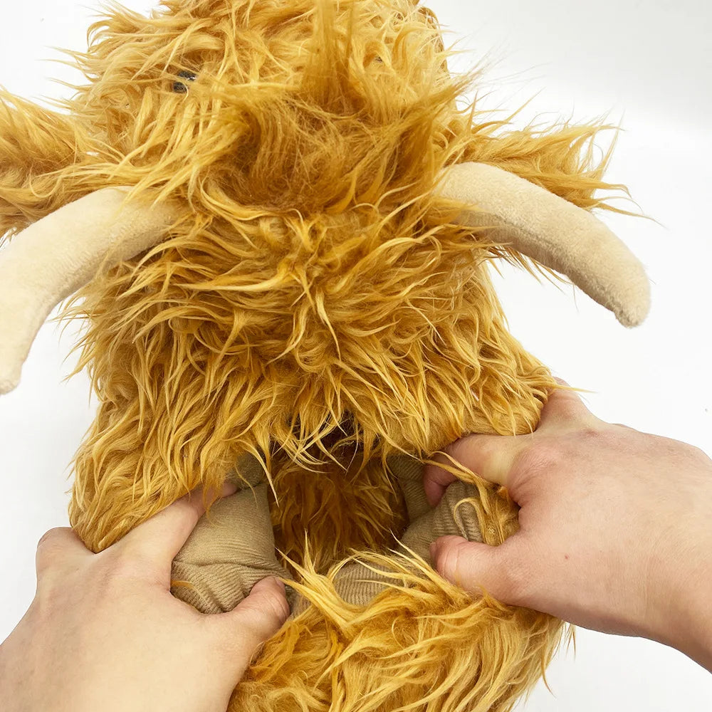 Fluffy Highland Cow Plush Slippers | Warm Indoor Animal Slides for Women & Men