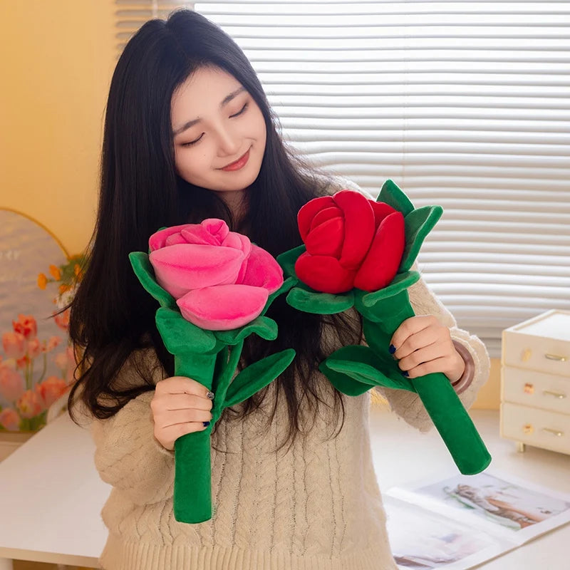 Plush Rose Flower Bouquet | Soft Stuffed Flower Gift Decor, 38cm