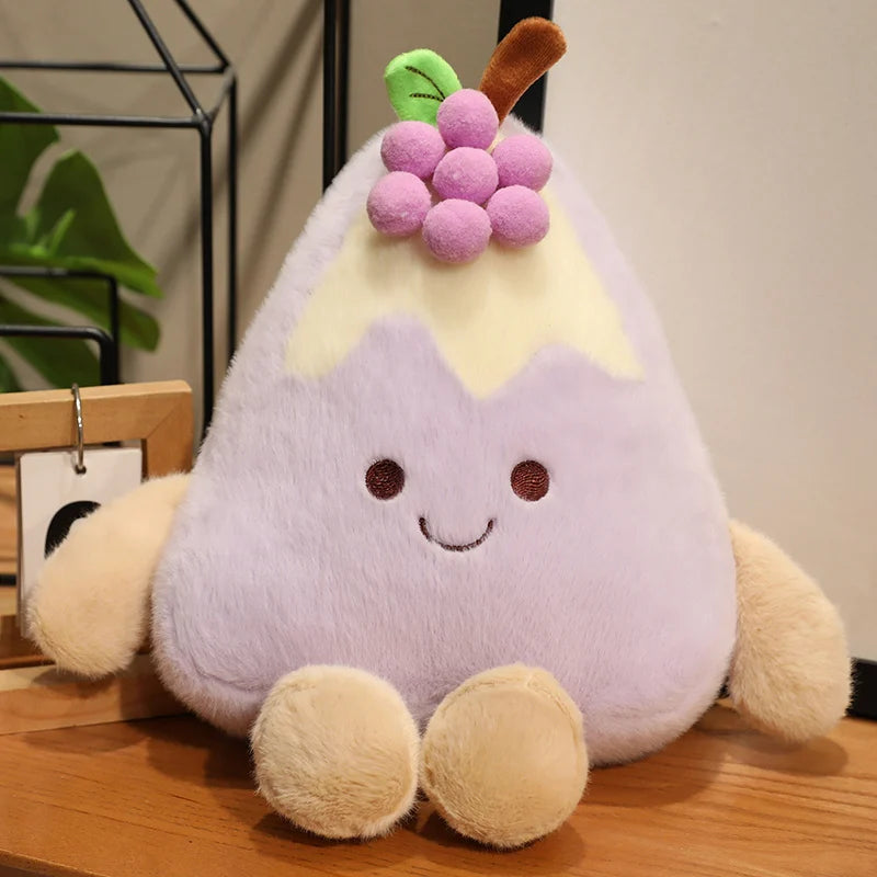 Kawaii Fruit Cake Plush Pillow – Strawberry, Blueberry & Grape Dessert Doll