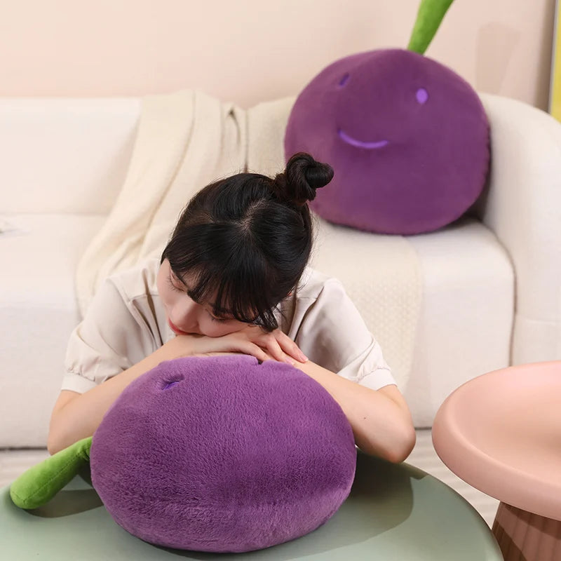 Purple Grape Plush Pillow – Kawaii Stuffed Fruit Toy