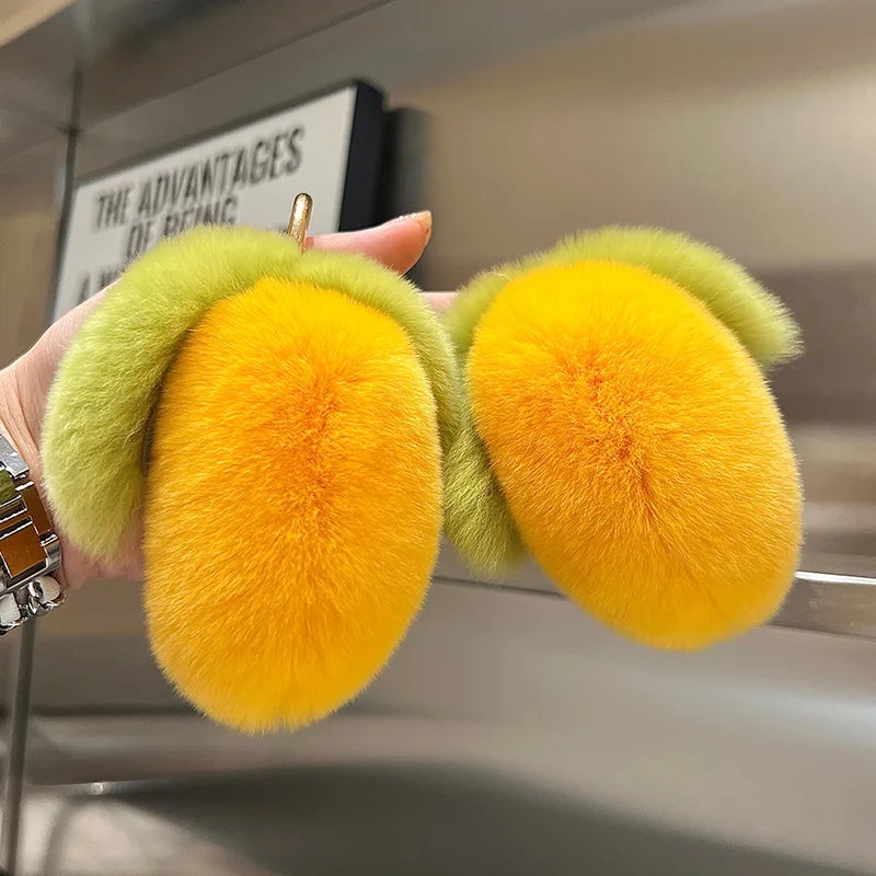 Mango Car Keychain – Real Fur Plush Otter Rabbit Pendant