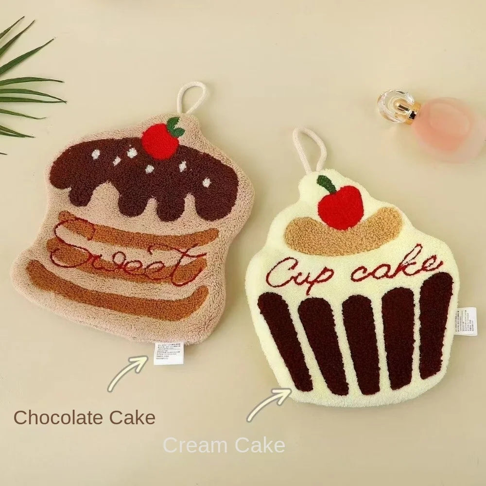 Cute Cake Hand Towel | Food-Themed Absorbent Kitchen Towel