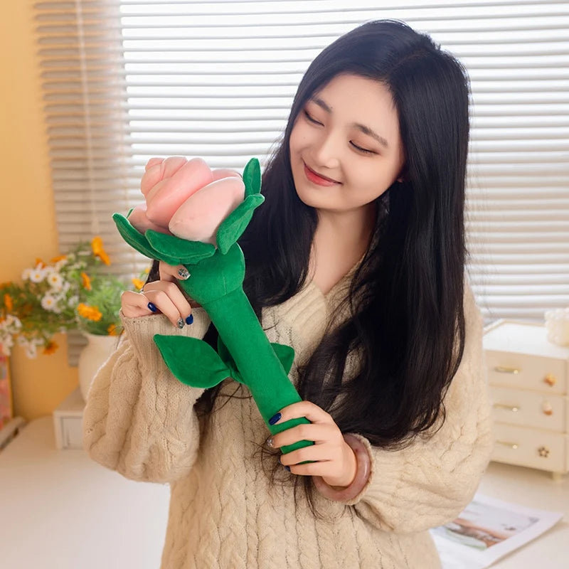 Plush Rose Flower Bouquet | Soft Stuffed Flower Gift Decor, 38cm