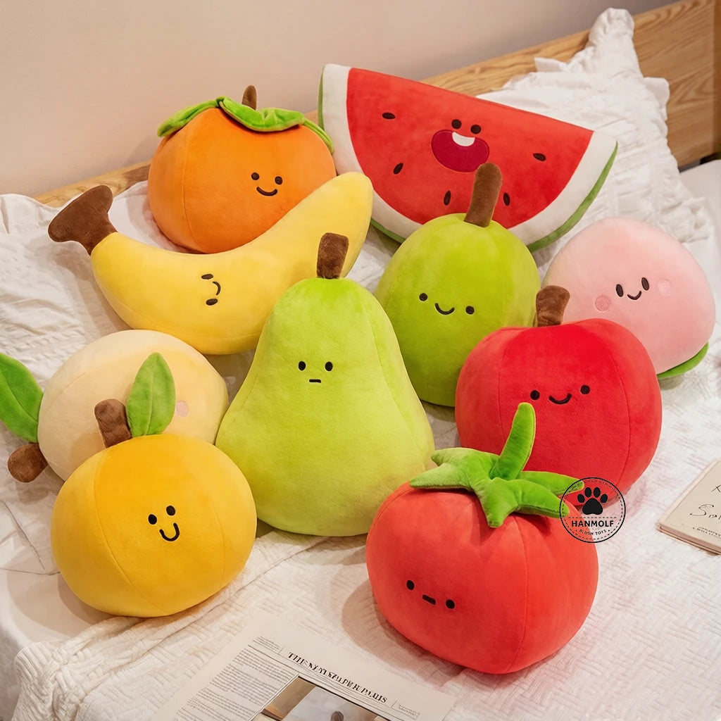 Peluches di Frutta Cartoni Animati Allegri, 4 Varietà, 6-10" | 16-25 centimetri