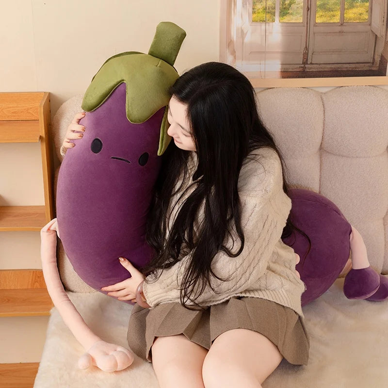 Banana & Eggplant Soothing Pillow | Dual-Fruit Plush Stuffed Cushion | soft stuffed plushie | detail view