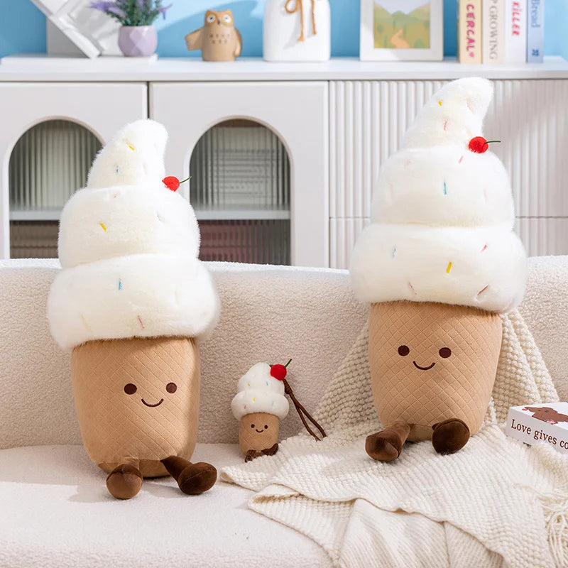 Kawaii Cherry Ice Cream Plush Toy | Soft Stuffed Ice Cream Cone, 6\" or 24\" | 15-60 cm