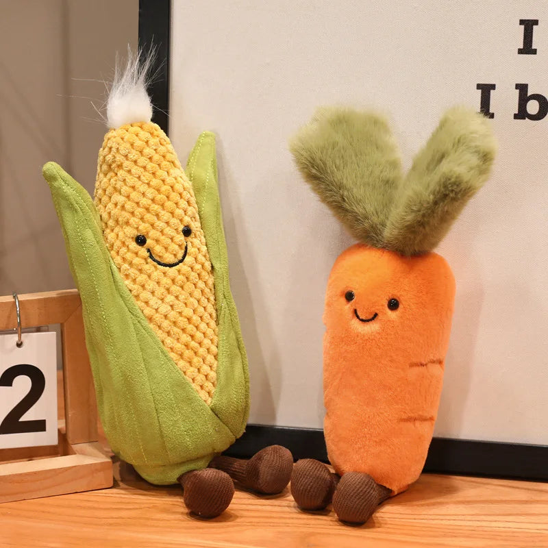 Smiling Vegetable Plush Dolls with Legs | Corn, Asparagus & Carrot Stuffed Toys