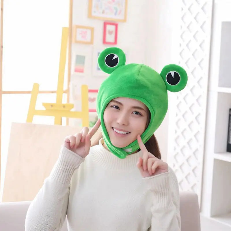 Frog Plush Headgear Hat | Novelty Stuffed Costume Cap