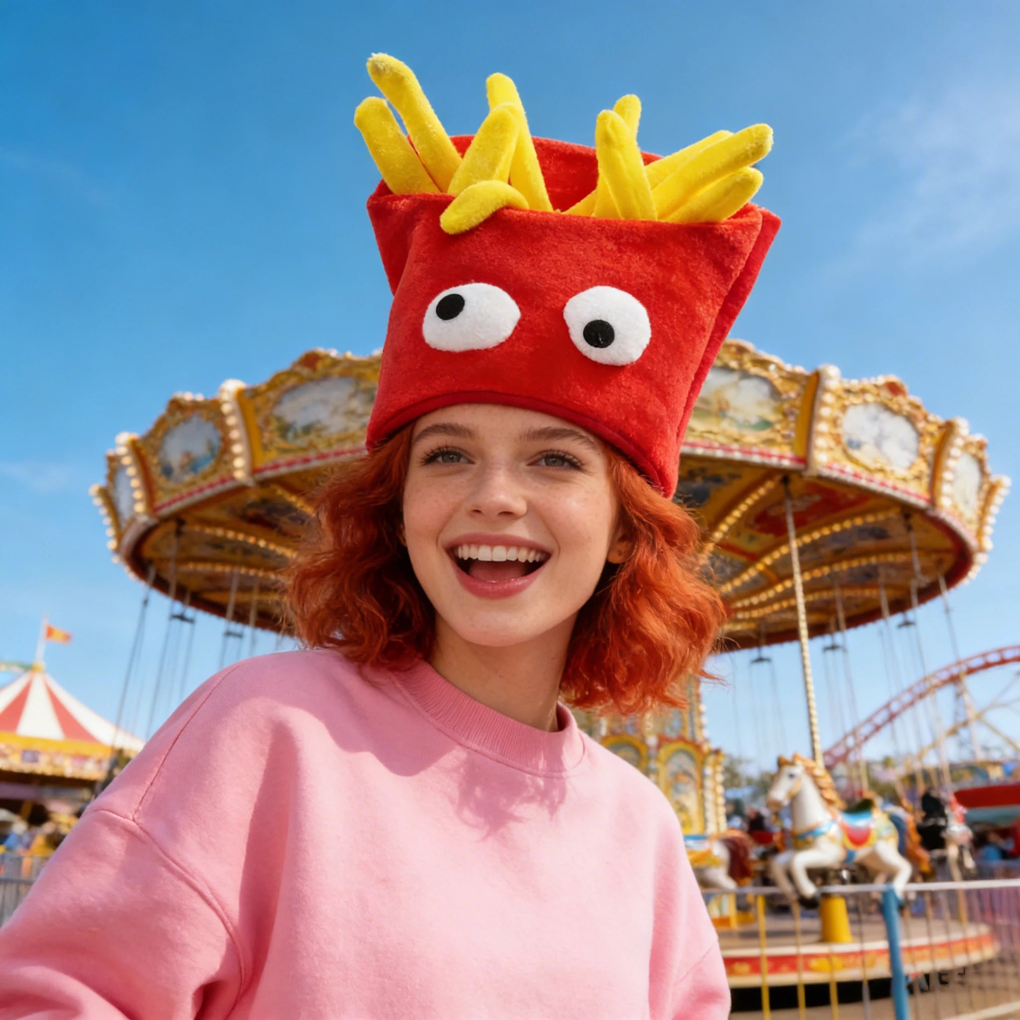 French Fries Plush Hat | Googly-Eyed Novelty Food Headwear
