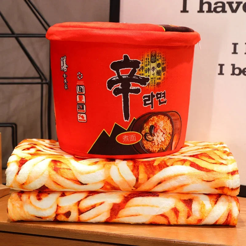 Instant Noodle Bucket Plush Pillow & Blanket | Ramen Gift Set