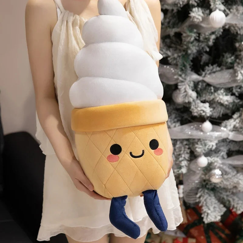 Ice Cream Cone Plush Throw Pillow | Soft Dessert-Shaped Cushion
