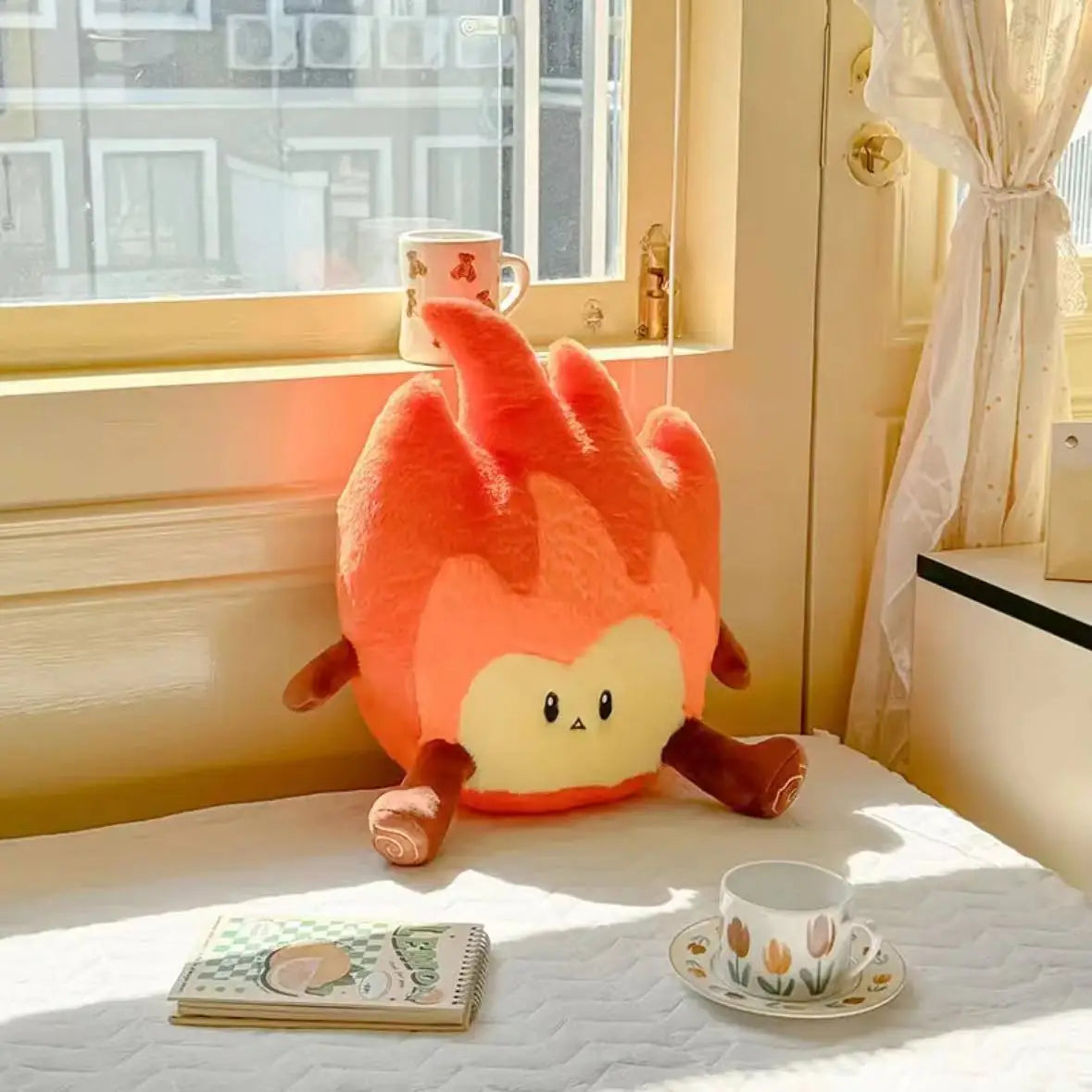 Plush Fire Backrest and Plush Toys – Soft Plush Cartoon Flame with Log Arms