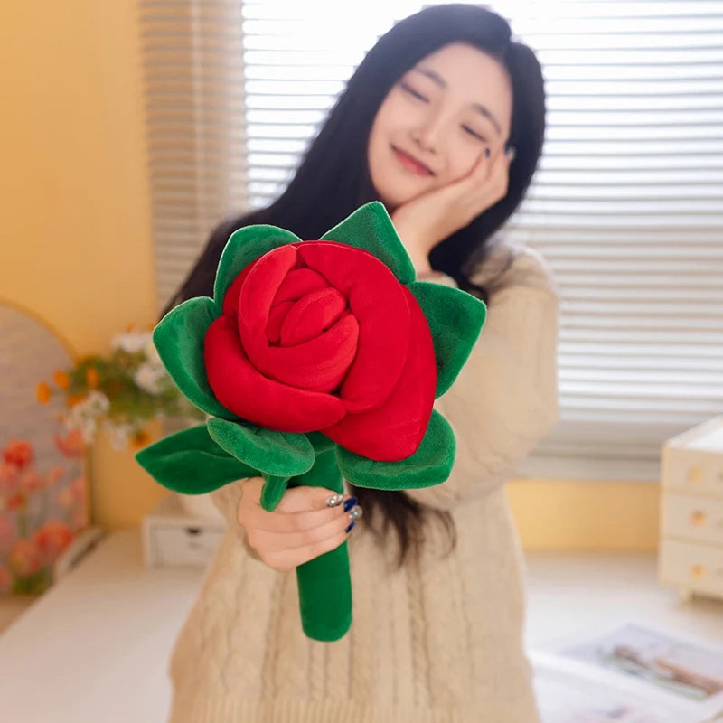 Plush Rose Flower Bouquet | Soft Stuffed Flower Gift Decor, 38cm