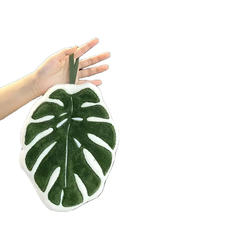 Leaf-Shaped Bathroom Hand Towel | Soft Absorbent Coral Fleece Cloth