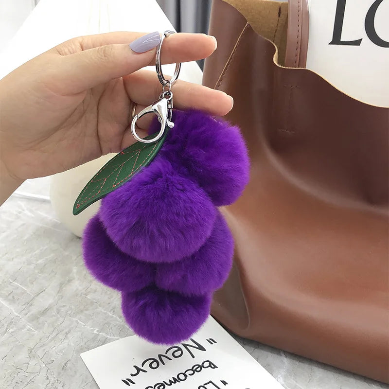 Grape Otter Rabbit Fur Plush Keychain – Cute Bag Decoration