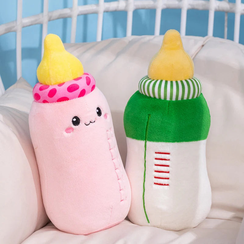 Kawaii Smiling Milk Bottle Plush Pillow | Cute Baby Bottle Stuffed Toy, 15\" | 38 cm