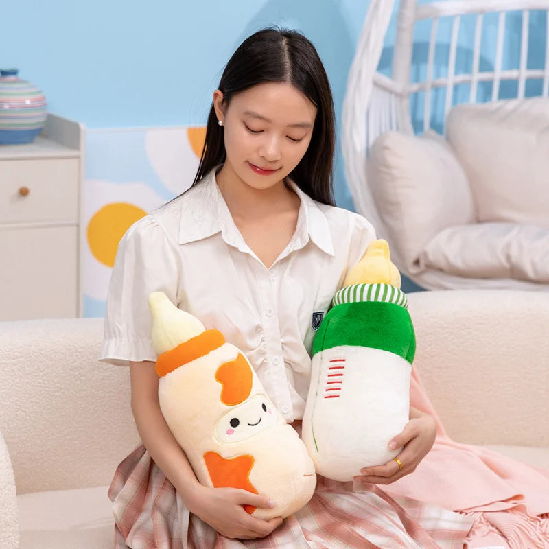 Kawaii Smiling Milk Bottle Plush Pillow | Cute Baby Bottle Stuffed Toy, 15\" | 38 cm