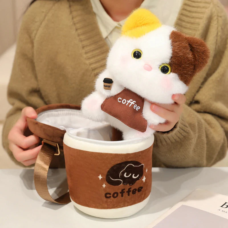 Kawaii Cat-in-a-Cup Plush Bag | 2-in-1 Stuffed Kitten Purse