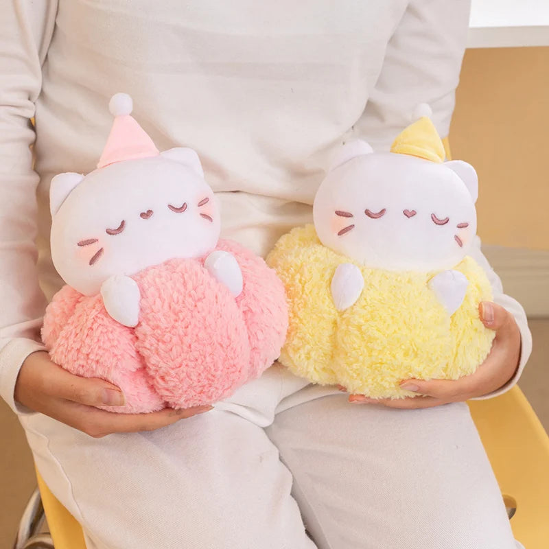 Kawaii Pumpkin Kitten Plush Toy – Soft Fluffy Chubby Appease Doll