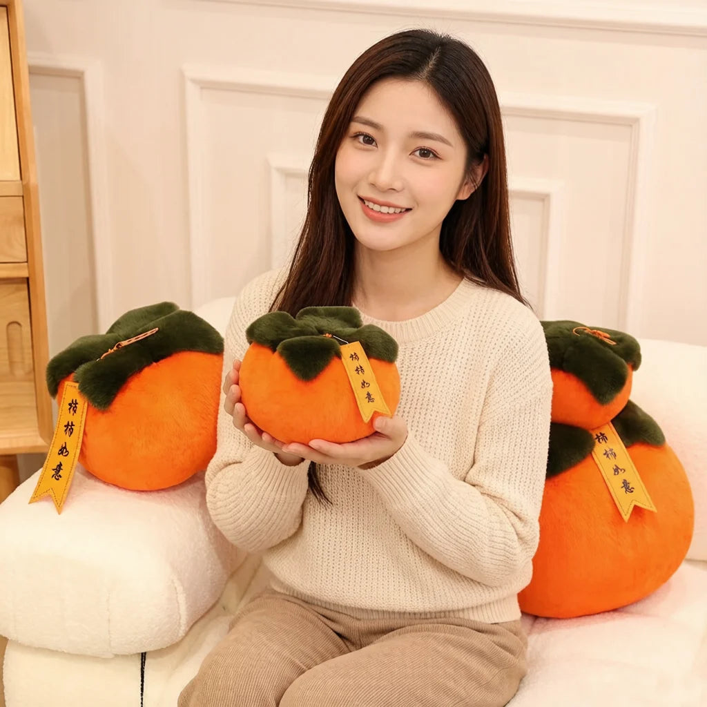 Fluffy Persimmon Plush Pillow | Long Body Cushion | soft stuffed plushie