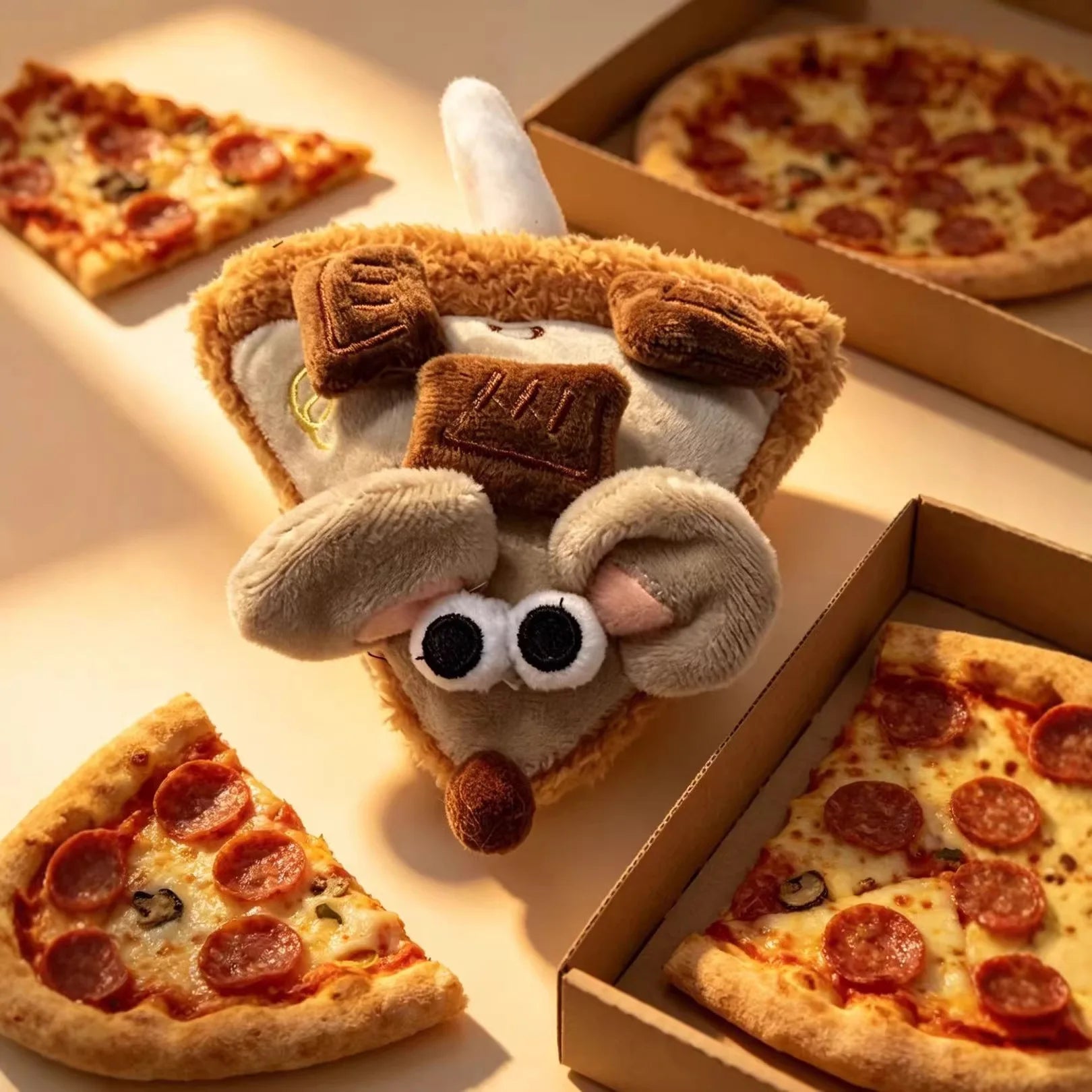 Pizza Mouse Stuffed Plush Toy | Kawaii Mouse & Pizza Slice Set, 6\" | 15 cm