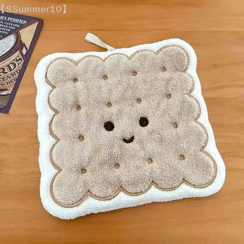 Cartoon Cookies Hand Towel | Cute Food-Print Absorbent Kitchen Towel