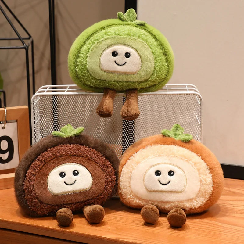 Kawaii Swiss Roll Plush Pillow | Stuffed Dessert Log Cake Toy, 4x6\" | 10x15 cm