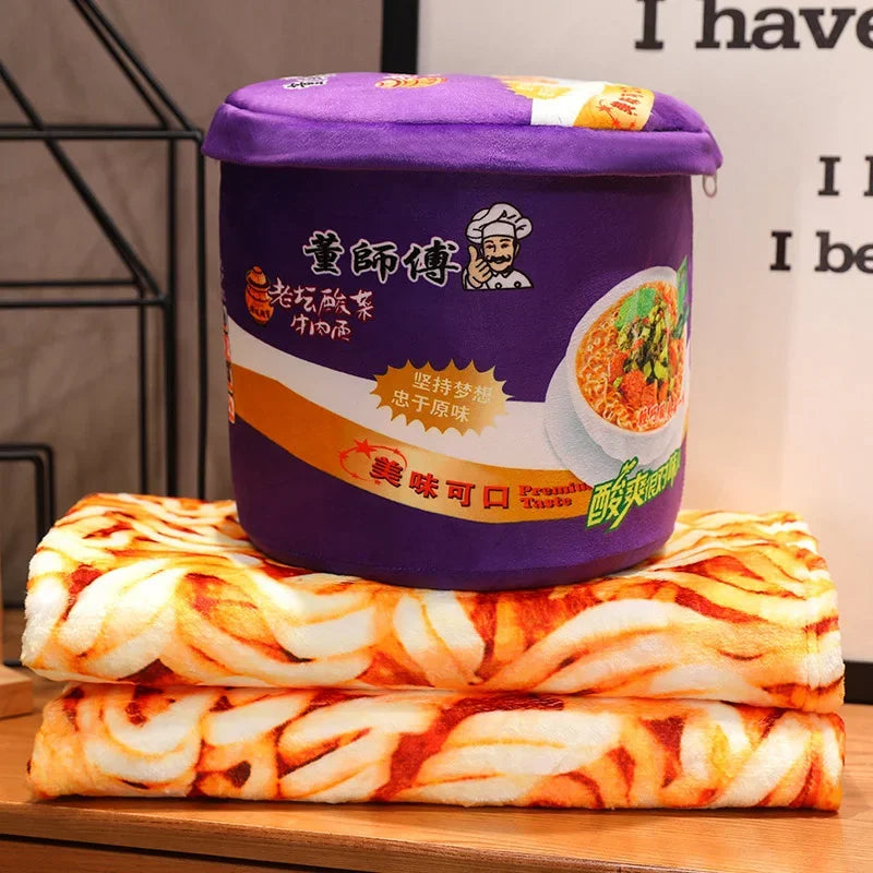 Plushie Instant Noodle Cup with Blanket – Ramen Bowl Pillow Gift
