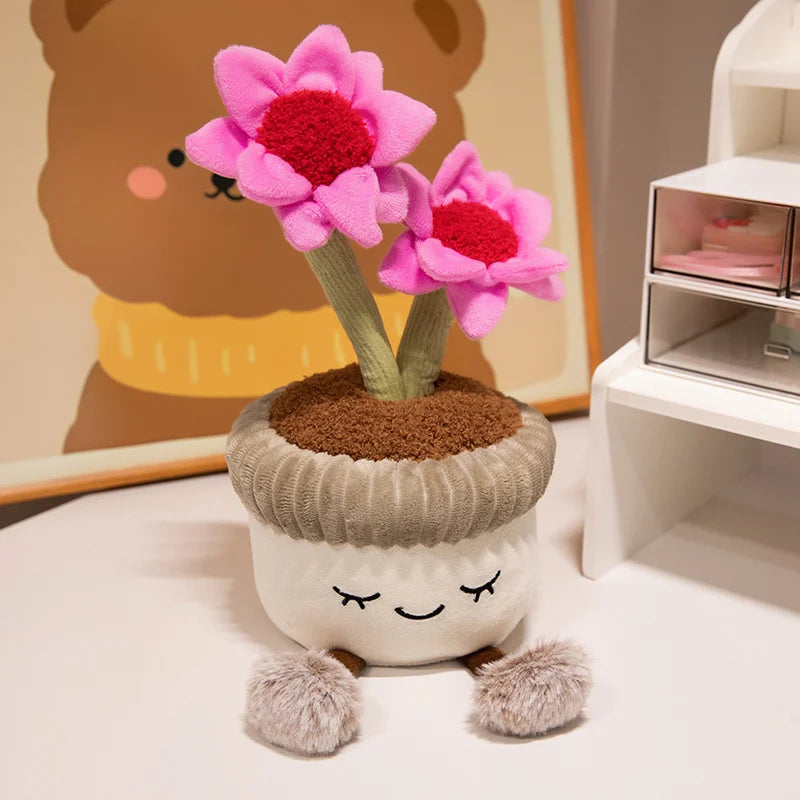Kawaii Animal-Faced Potted Plant Plushies – Cat, Bear & Elephant, 12" | 30 cm