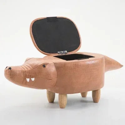 Alligator Ottoman Stool 🐊 | Plush Toy-Inspired Seat with Storage plush toy – – Brown/ Hollow – Image 11 | Plushie Produce