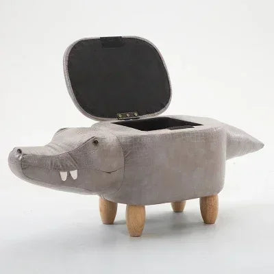 Alligator Ottoman Stool 🐊 | Plush Toy-Inspired Seat with Storage plush toy – – Grey/ Hollow – Image 10 | Plushie Produce