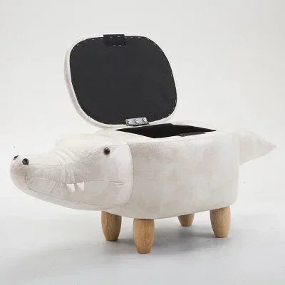 Alligator Ottoman Stool 🐊 | Plush Toy-Inspired Seat with Storage plush toy – – White/ Hollow – Image 12 | Plushie Produce