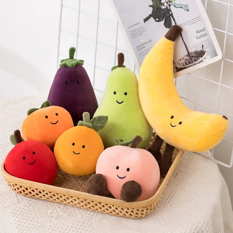Cheerful Cartoon Fruit Plushies, 4 Varieties, 6-10" | 16-25 cm plush toy – – – Image 1 | Plushie Produce