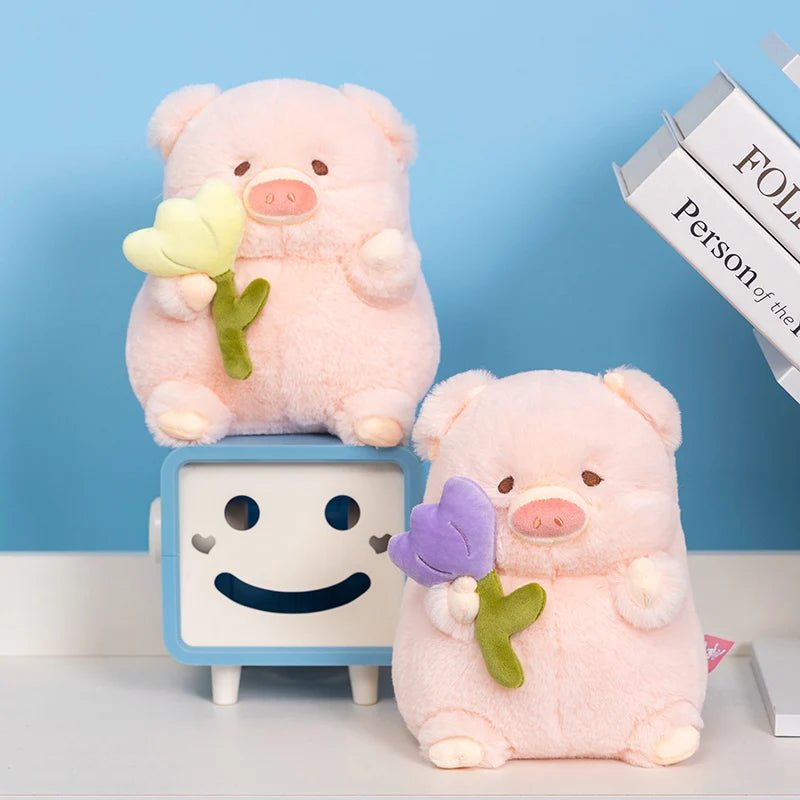 Flower-Holding Pig Plushie, Two Colors, 8-12" | 20-30 cm plush toy – – – Image 6 | Plushie Produce