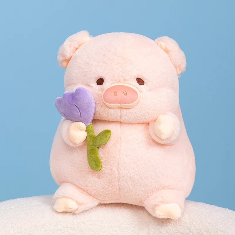 Flower-Holding Pig Plushie, Two Colors, 8-12" | 20-30 cm plush toy – – Purple – Image 3 | Plushie Produce
