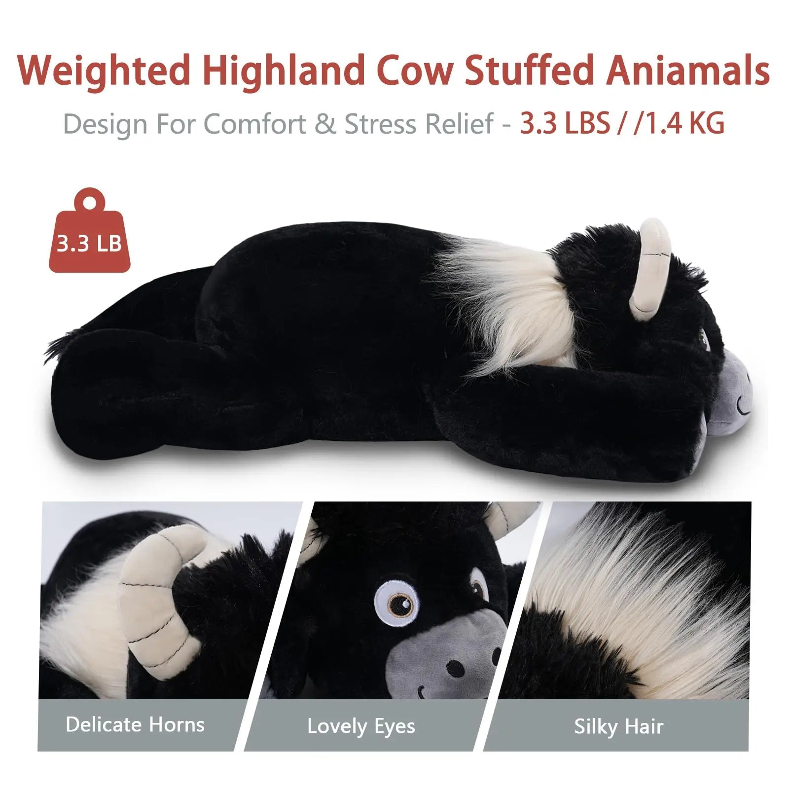 Large Highland Cow Weighted Plushie, 20" | 3.3 Pound plush toy – – – Image 3 | Plushie Produce