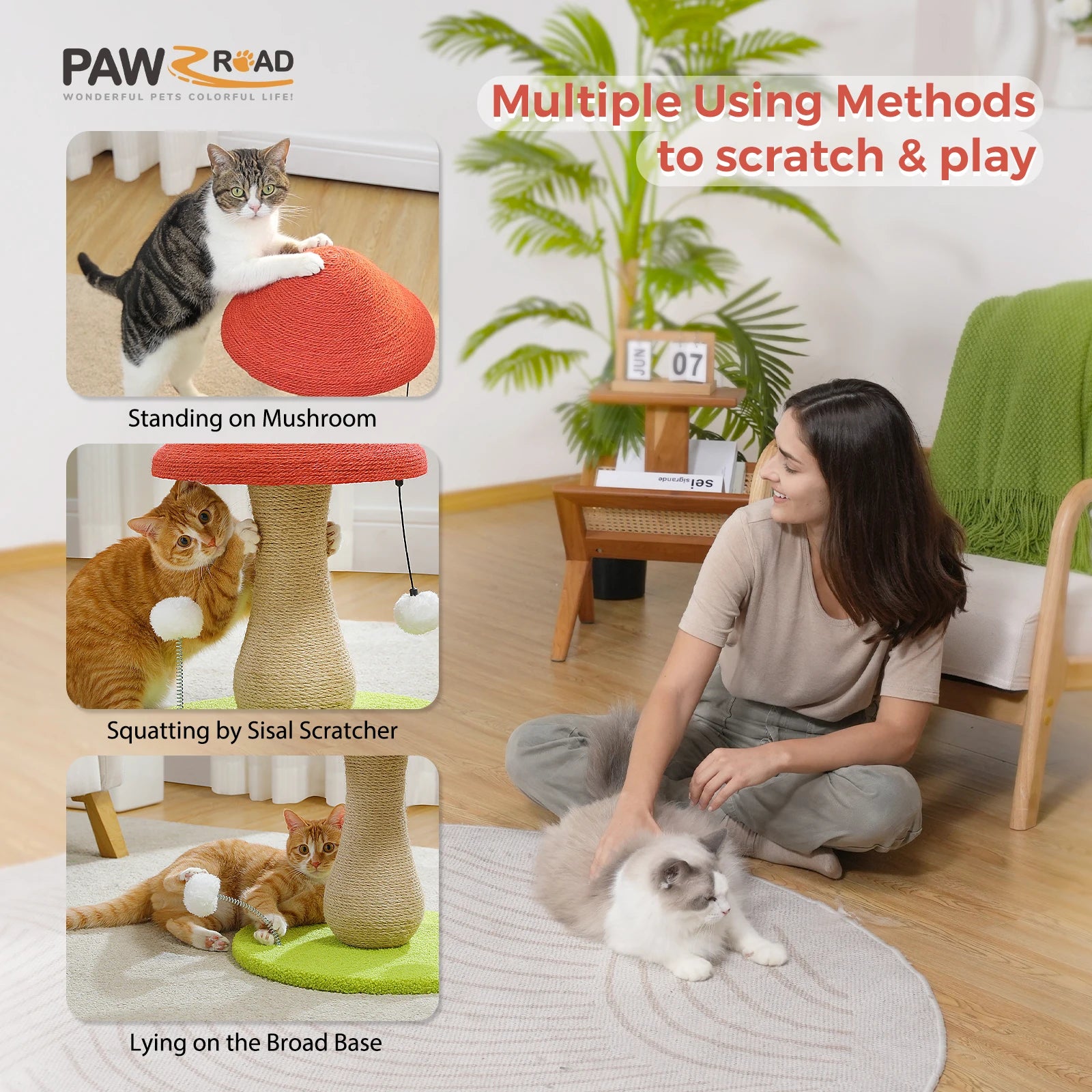 Mushroom Cat Scratching Post with Sisal Hemp Rope plush toy – – – Image 4 | Plushie Produce