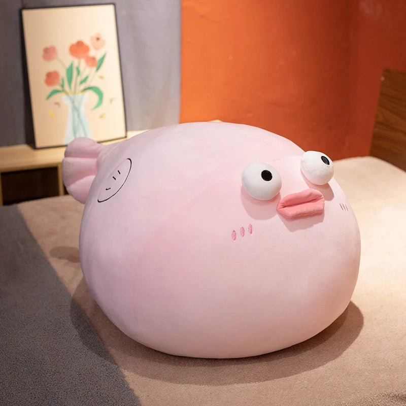 Plump Jumbo Puffer Fish Plushie, 12-35" | 30-90 cm plush toy – – Pink – Image 5 | Plushie Produce
