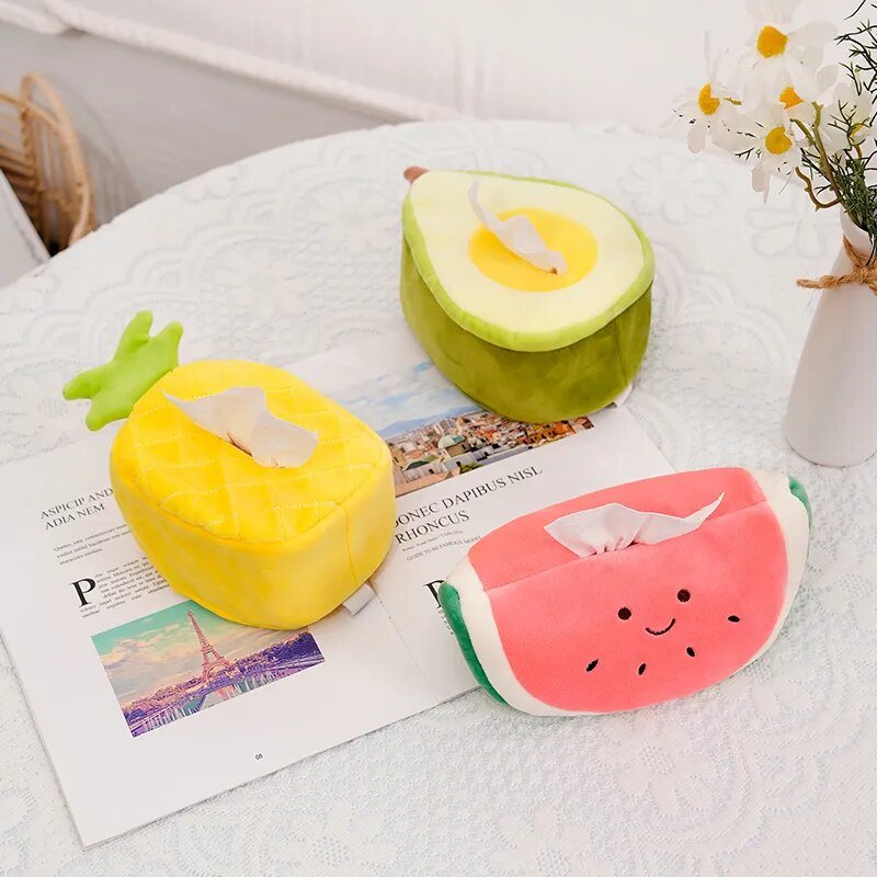 Plush Fruit Tissue Holder for Cars: Three Fruits plush toy – – – Image 8 | Plushie Produce