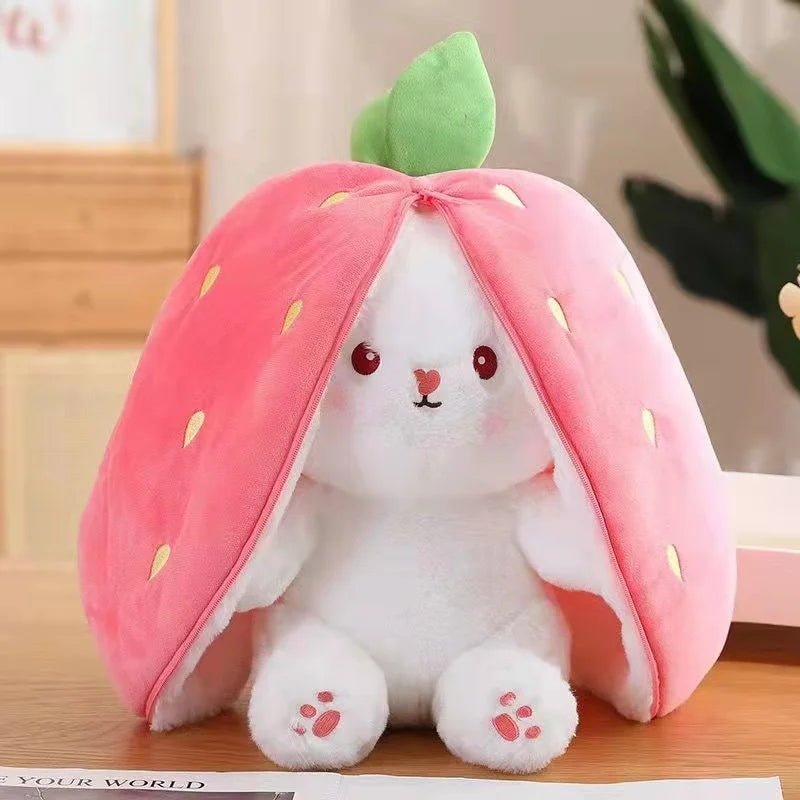 Plushie 2-in-1 Bunny Hiding in Fruit, Six Fruits, 7-10" | 18-25 cm plush toy – – Strawberry – Image 3 | Plushie Produce
