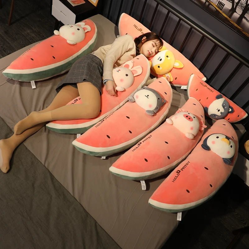 Plushie Animal Plushies in a Jumbo Watermelon Wedge, 7 Animals, 1.8-3.1' | 55-95 cm plush toy – – – Image 1 | Plushie Produce