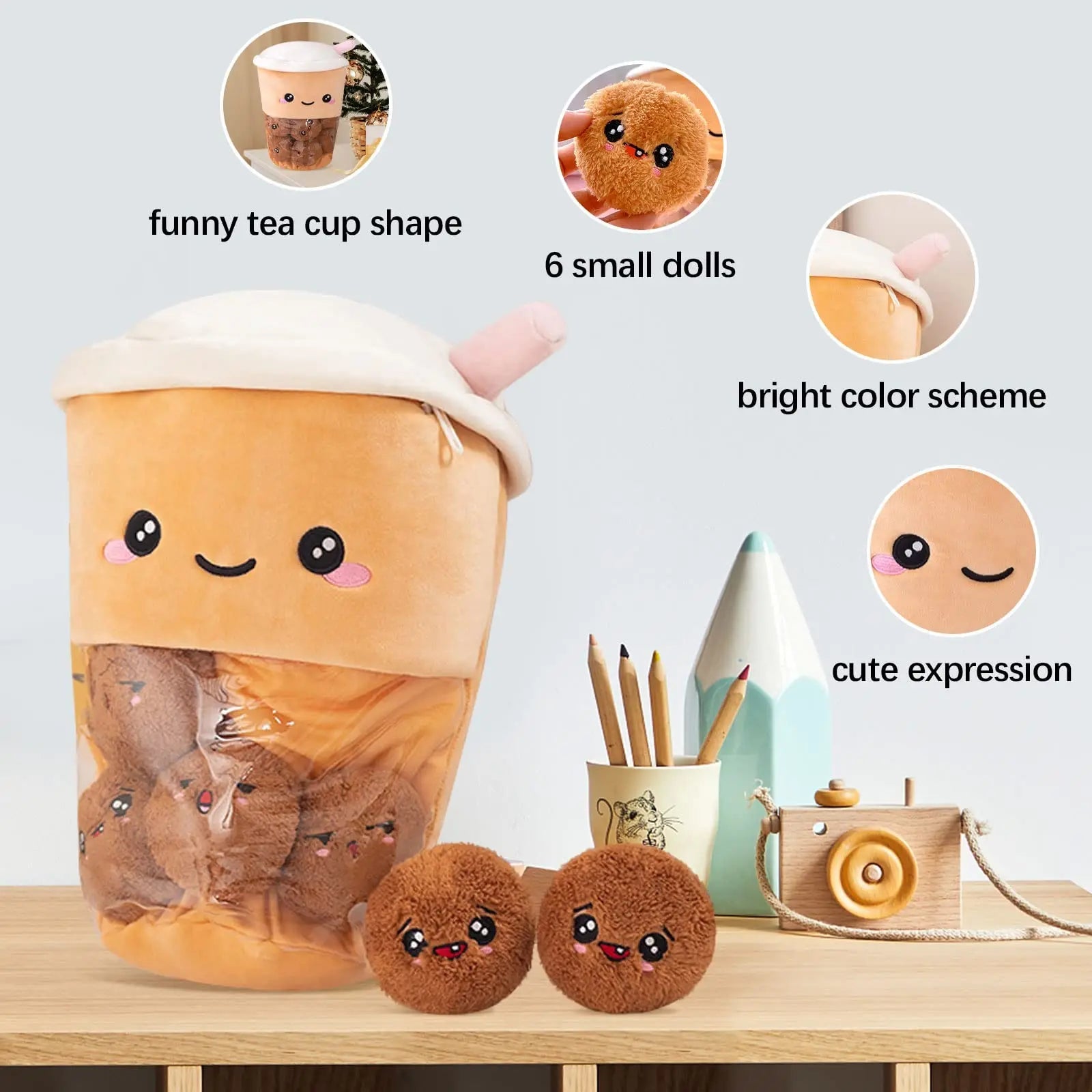 Plushie Bubble Tea with Removable Boba Balls, 16 in | 40 cm plush toy – – – Image 5 | Plushie Produce