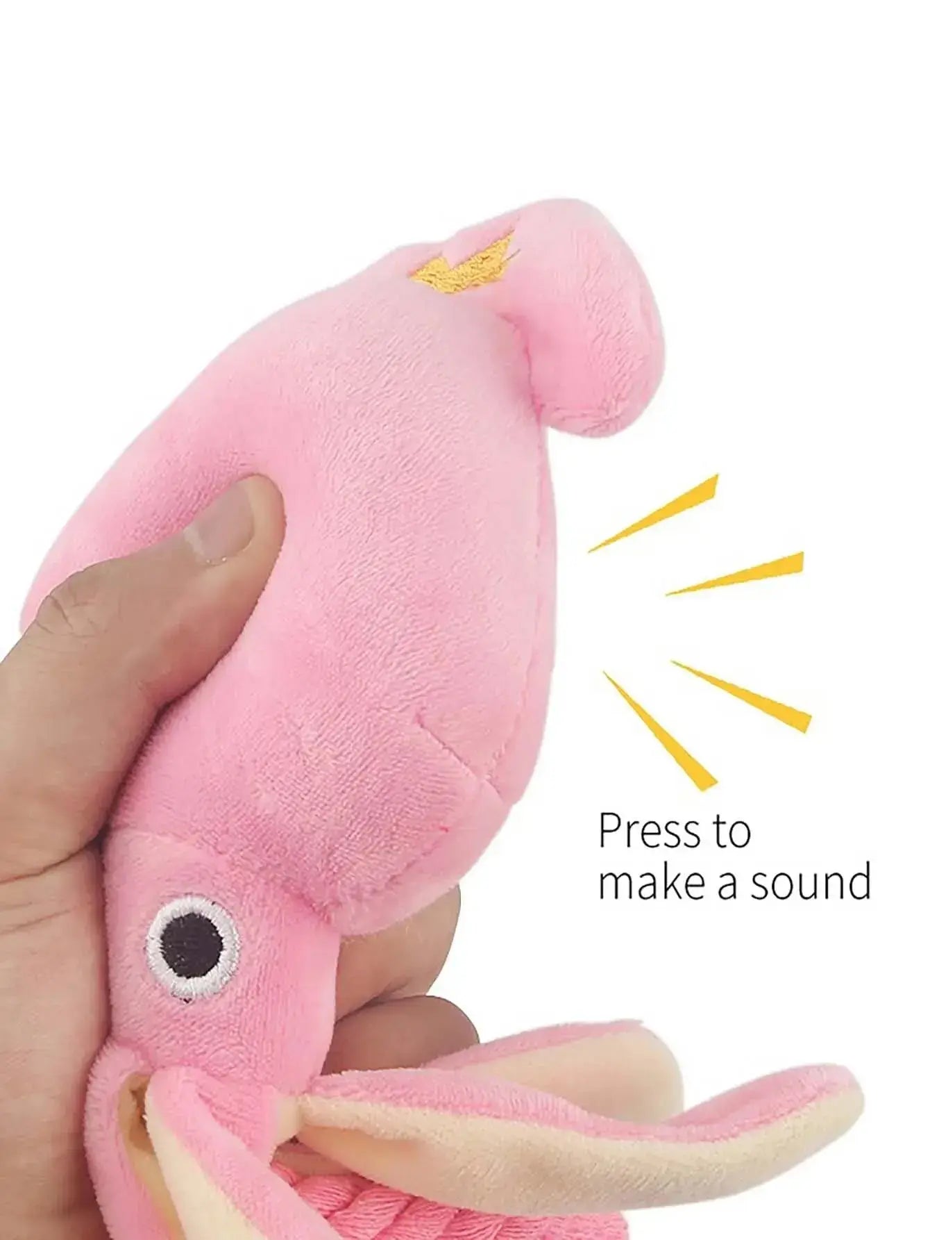 Plushie Pink Squid Squeaky Pet Toy, 13" | 34 cm plush toy – – – Image 5 | Plushie Produce