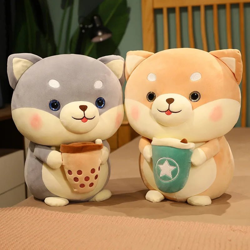 Plushie Shiba Inu Drinking Bubble Tea, 2 Styles, 8" | 20 cm plush toy – – – Image 1 | Plushie Produce