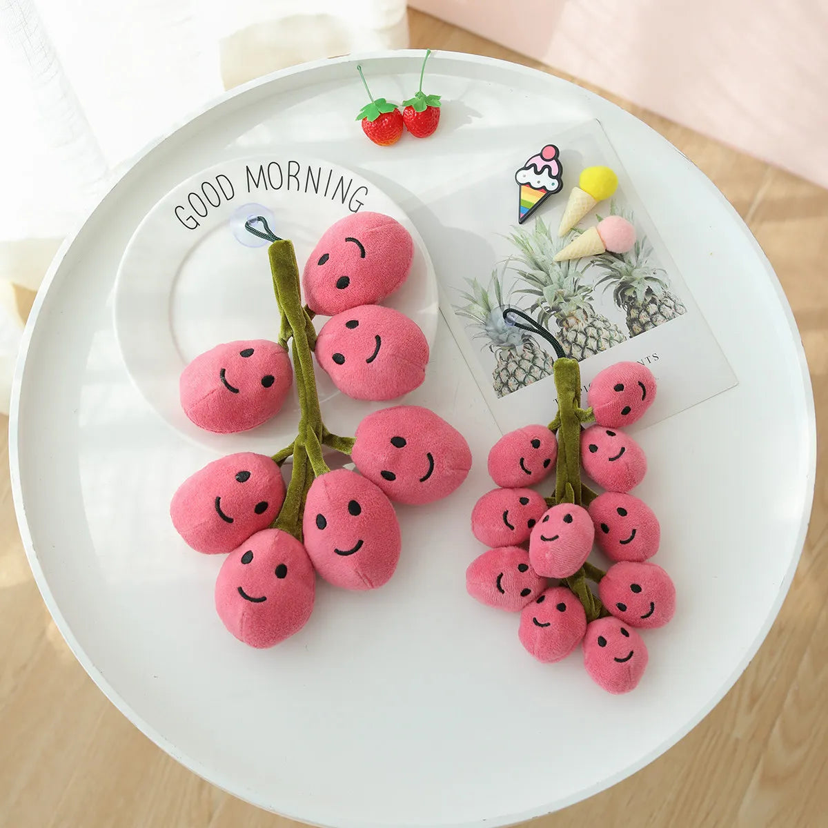 Plushie Smiling Stem of Grapes, 8-10" | 20-26 cm plush toy – – Pink – Image 4 | Plushie Produce