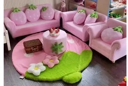 Strawberry Dream Children's Couch Set - Four Colors plush toy – – Pink Strawberry Set - with ottoman and rug – Image 18 | Plushie Produce