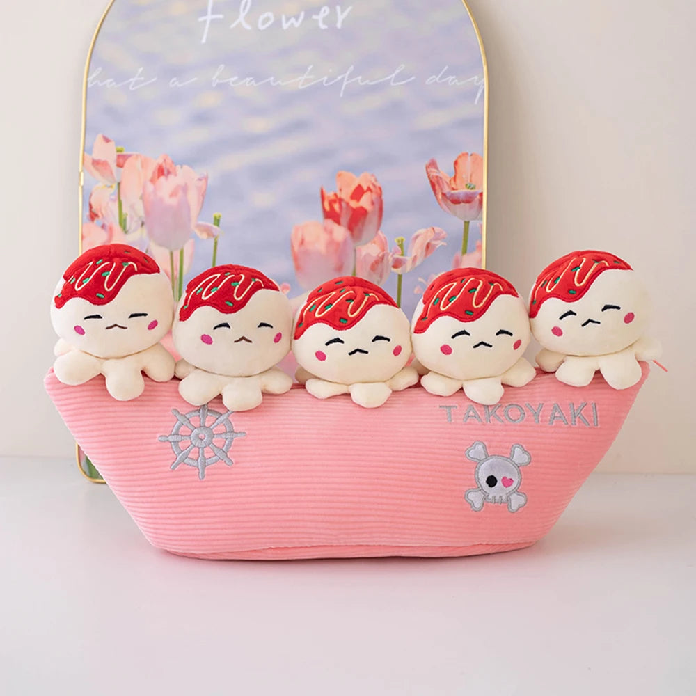 Takoyaki Plushie Set with Zip Lock Storage Boat, 18" | 45 cm plush toy – – – Image 1 | Plushie Produce