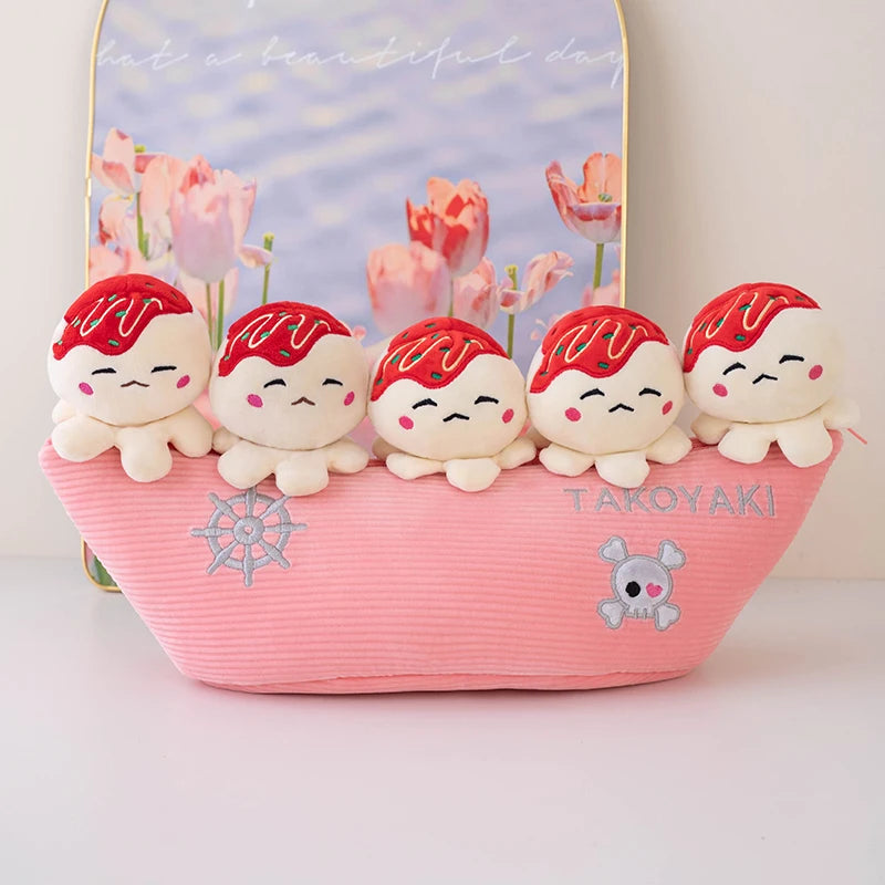 Takoyaki Plushie Set with Zip Lock Storage Boat, 18" | 45 cm plush toy – – Pink family set – Image 8 | Plushie Produce