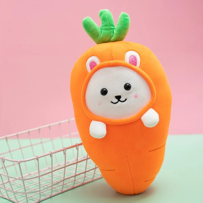 Cartoon Rabbit Plushie in Carrot Costume, 10" | 26 cm plush toy – – – Image 1 | Plushie Produce
