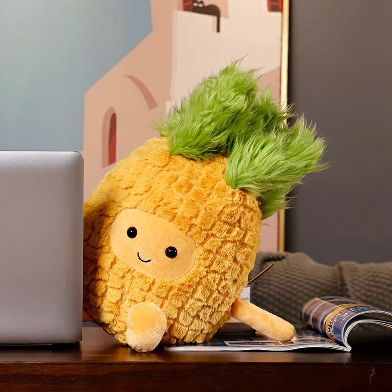 Fuzzy Cartoon Pineapple Plush Toy, 12" | 30 cm plush toy – – – Image 2 | Plushie Produce